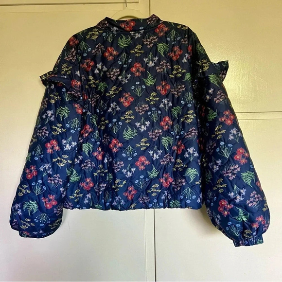 Eloquii Elements Navy Blue Floral Quilted Puffer Bomber Jacket Plus Size 22/24 - Picture 9 of 13